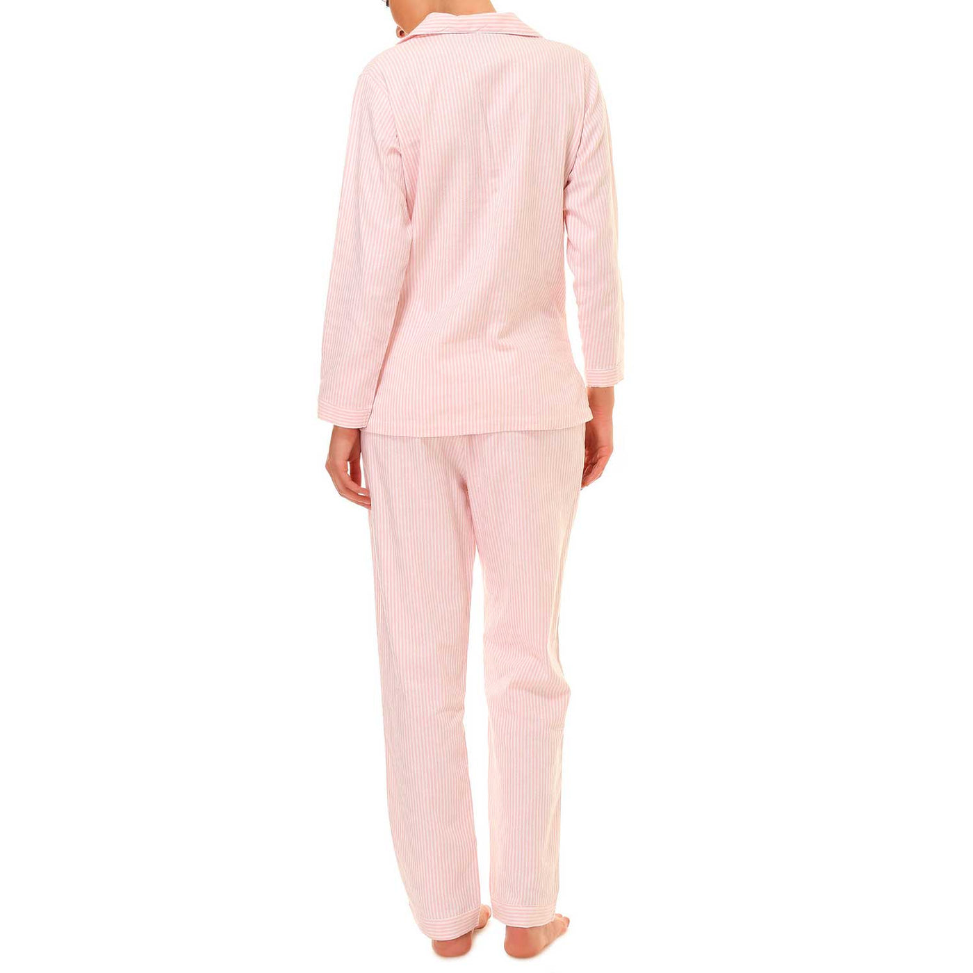 Pigiama donna Mavilu modello Camilla  in 100% cotone fantasia righe bianco e rosa