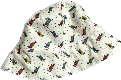 Cappello per bambino Mavilu in fantasia pappagalli colorati  gialle foderato  in 100% Cotone