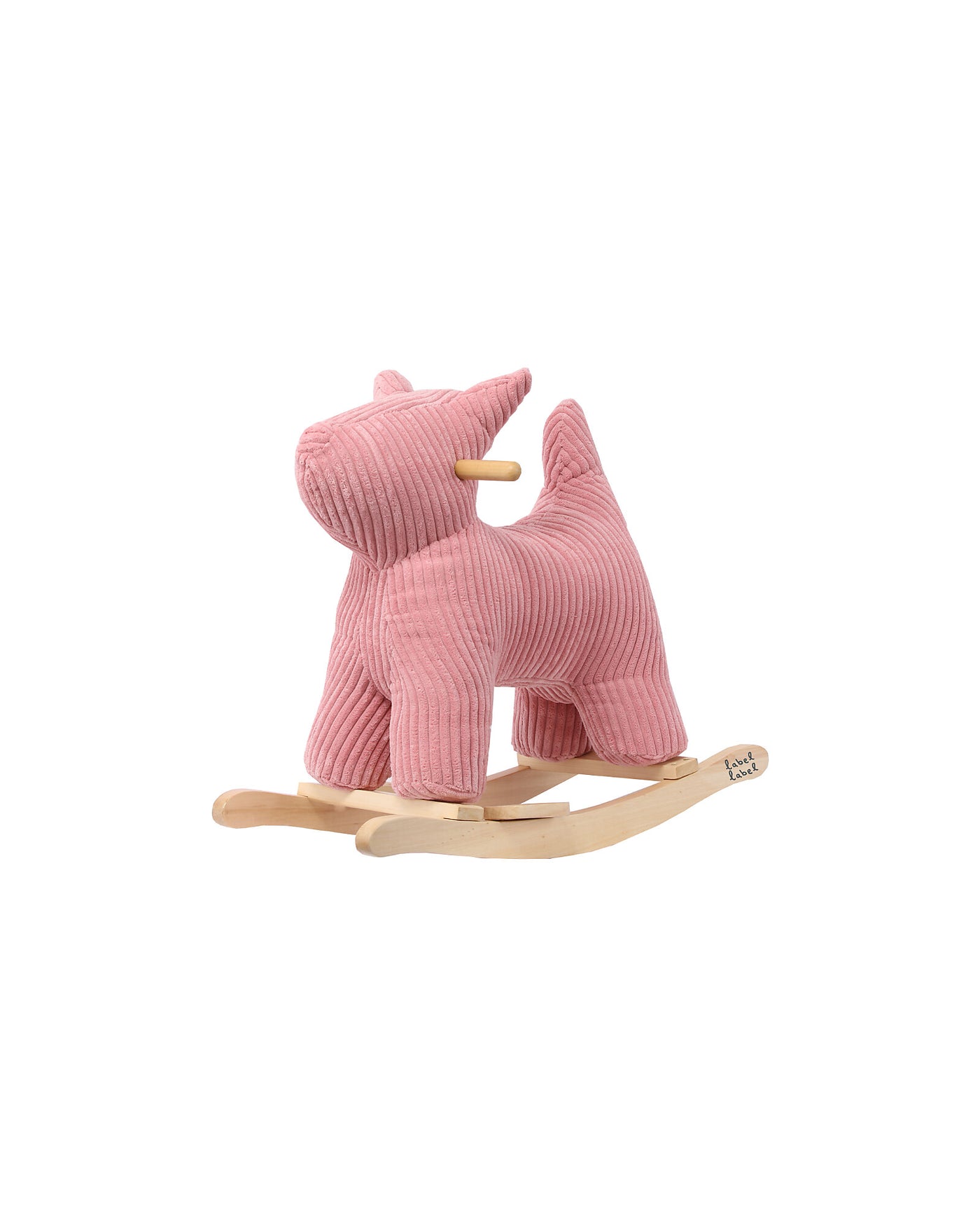 Cane a dondolo in legno e velluto Label Label disponibile in due colori rosa e azzurro