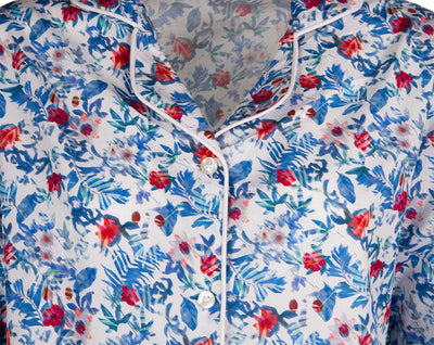 Pigiama donna Mavilu modello Virginia in 100% cotone fantasia floreale toni del blu