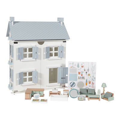 Casa delle Bambole Little Dutch con 25 pezzi inclusi colore azzurro e bianco - Misure 43 X 24,5 X 57 CM 3+ anni