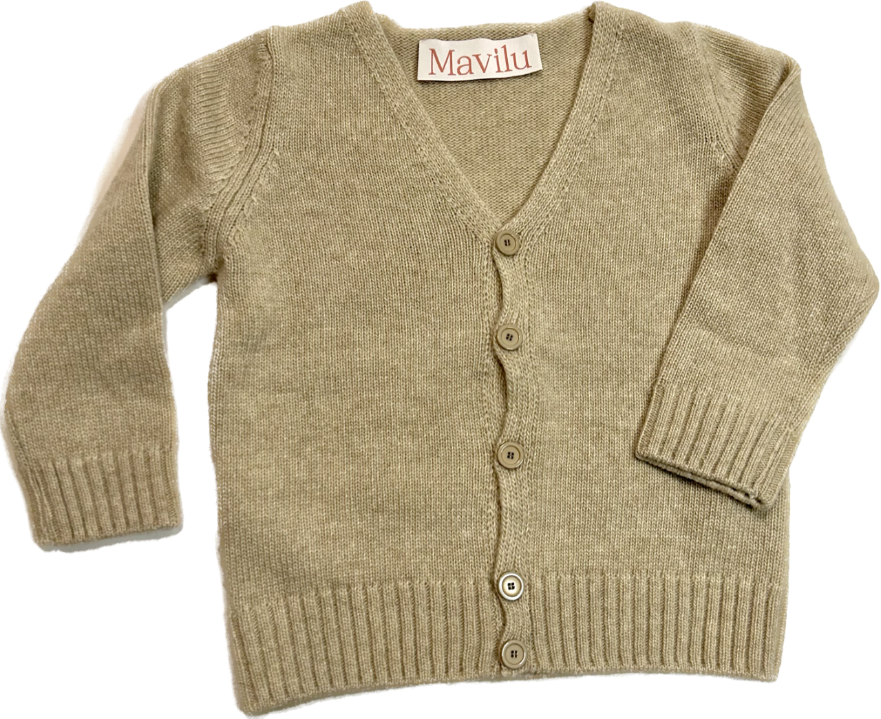 Cardigan color beige chiaro con bottoni in maglia di lana e cashmere. Prodotto100% Made in Italy